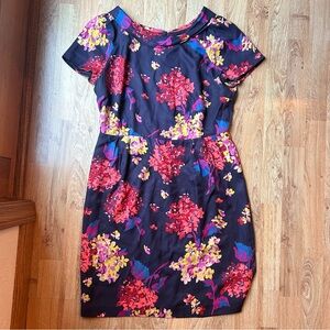 Boden Silk Collar Dress Navy Blue Floral Size 10